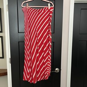 Lane Bryant Asymmetrical Red and White Striped Maxi Skirt. Size 14/16